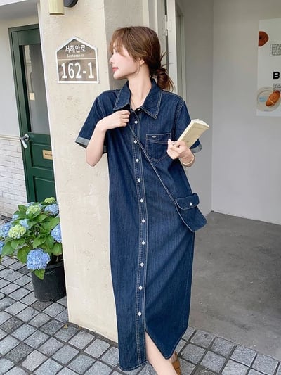 輕薄感牛仔襯衫洋裝｜一件搞定夏日清爽穿搭（附小包）5