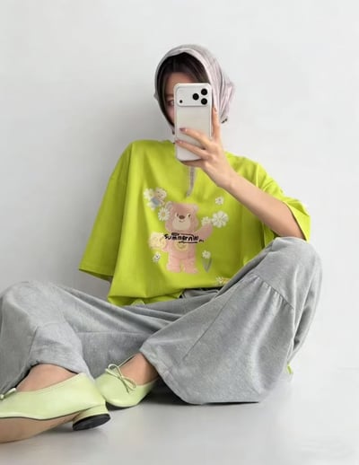 韓系小熊花朵印花寬鬆T7