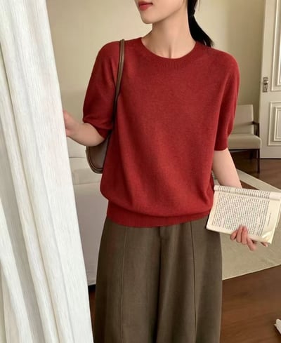 Kahlo｜初秋柔感圓領短袖針織上衣7