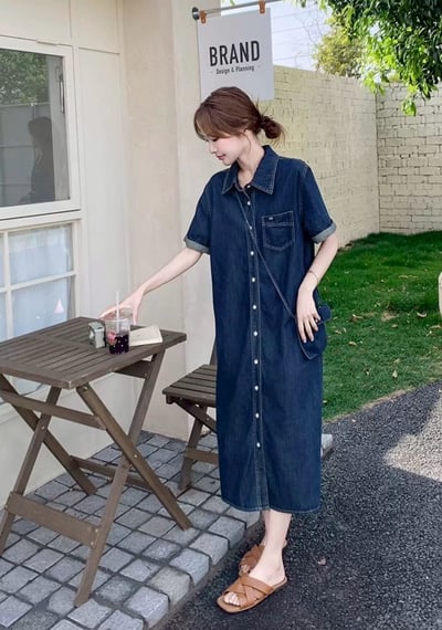 輕薄感牛仔襯衫洋裝｜一件搞定夏日清爽穿搭（附小包）2