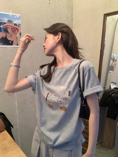 檸檬家#童趣可愛小馬印花寬鬆T恤5