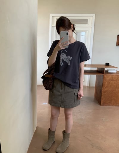 Kahlo｜慵懶貓咪磨毛短袖T🐱 百搭又可愛11