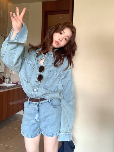 檸檬家～復古水洗牛仔外套＋高腰顯瘦牛仔短褲套裝5