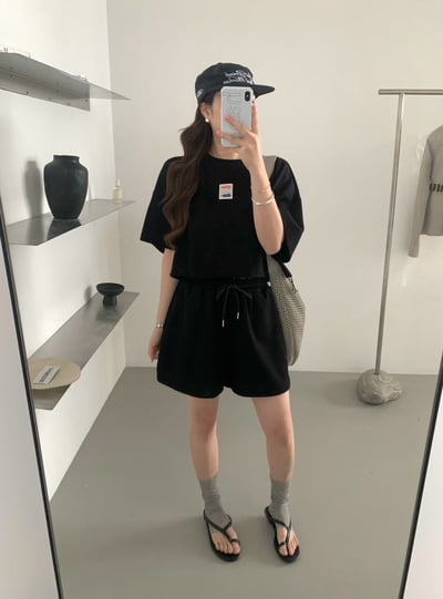 個性英字鬆緊腰休閒短褲套裝7