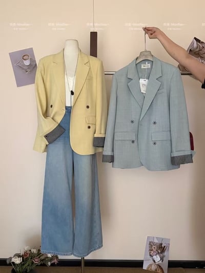 質感條紋拼接翻袖西裝外套｜日常百搭顯瘦版型14