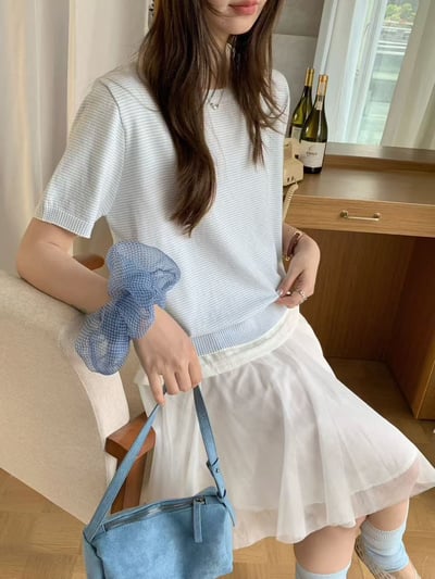 細條紋質感針織短袖上衣｜溫柔百搭日常款2