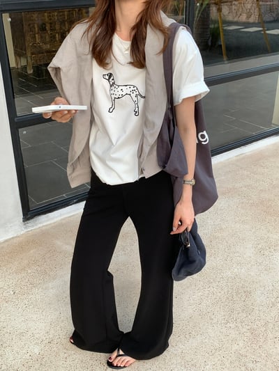 檸檬家#可愛斑點小狗印花寬鬆T恤10