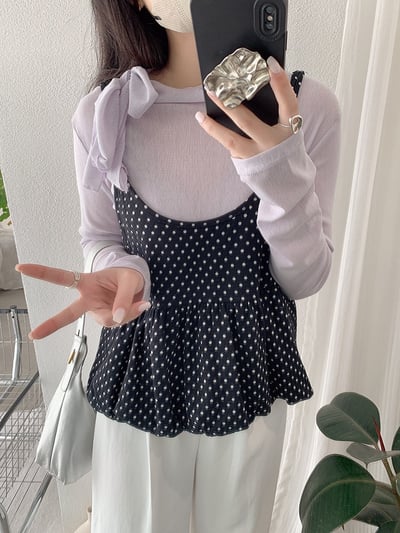 甜感小波點荷葉吊帶上衣兩件套9