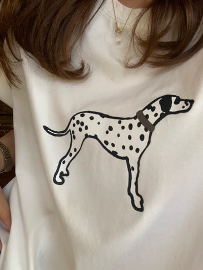 檸檬家#可愛斑點小狗印花寬鬆T恤5