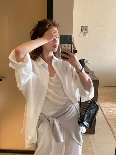 檸檬家#慵懶肌理感透氣襯衫13