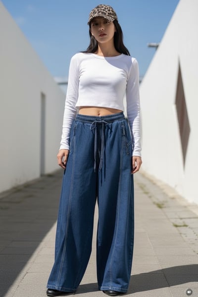 潮流時尚鬆緊綁帶彎刀寬褲4