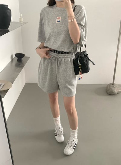 個性英字鬆緊腰休閒短褲套裝3
