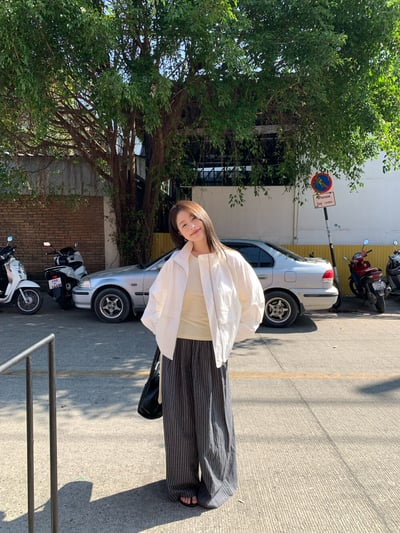 韓系條紋慵懶寬鬆直筒闊腿褲9