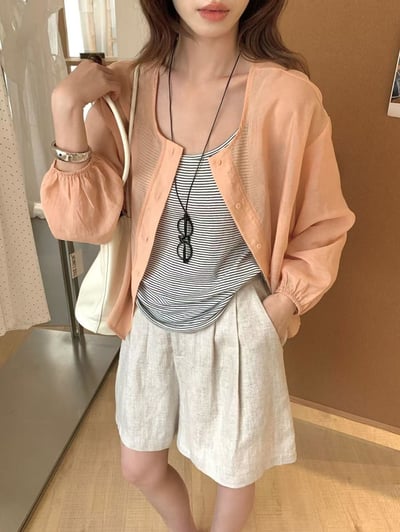 清新感條紋背心防曬兩件套✨3