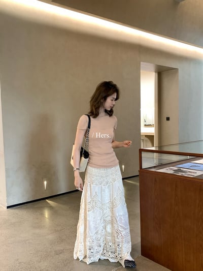 法式度假風蕾絲拼接長裙5