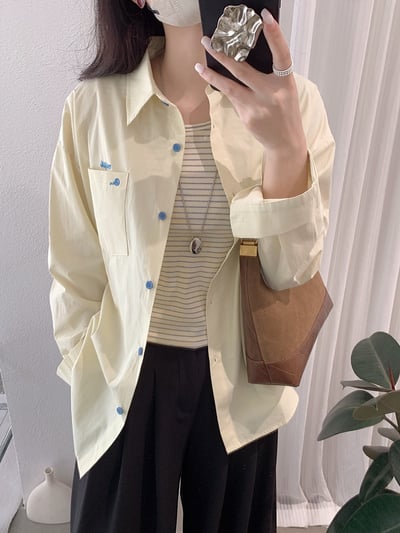 刺繡字母條紋襯衫+背心11