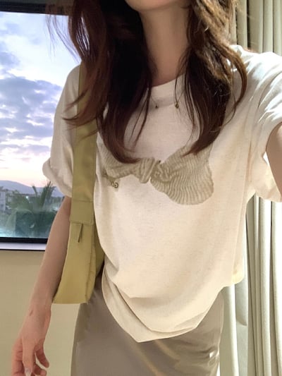 檸檬家· 蝴蝶結印花寬鬆棉質T恤6