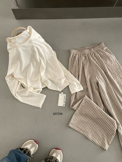 韓系條紋慵懶寬鬆直筒闊腿褲22