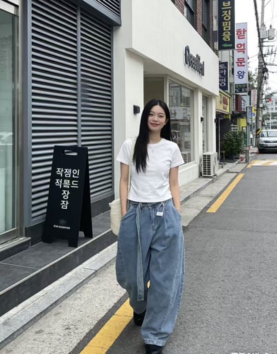 韓系帥翻腰帶水洗牛仔寬褲11