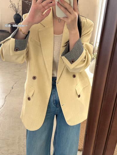 質感條紋拼接翻袖西裝外套｜日常百搭顯瘦版型2