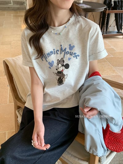 韓系愛心米奇慵懶短袖T恤1