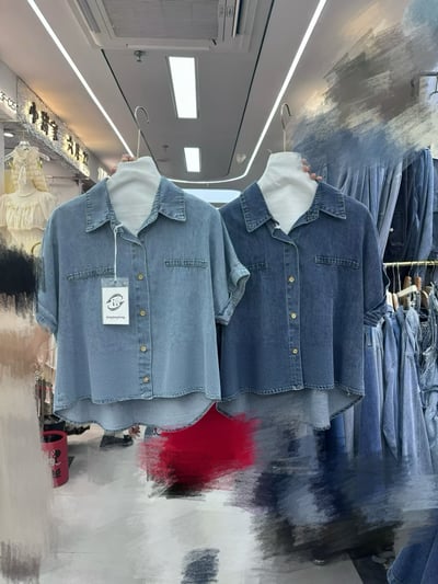 率性前短後長水洗牛仔短袖襯衫5