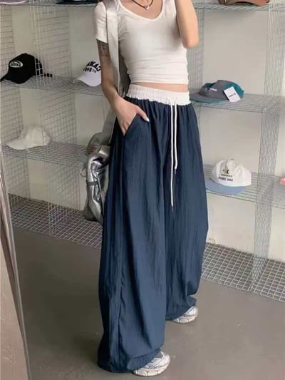 冰感撞色抽繩寬版闊腿褲4