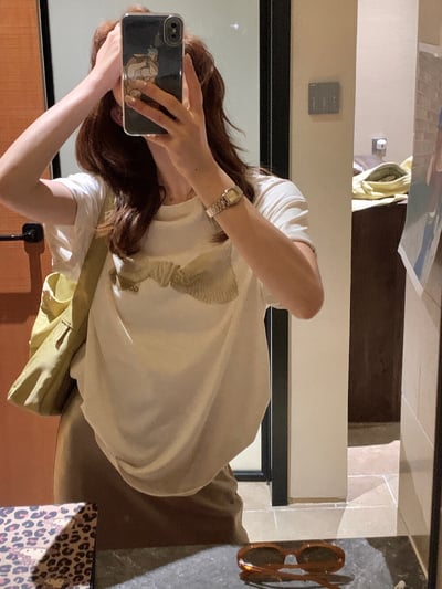 檸檬家· 蝴蝶結印花寬鬆棉質T恤2