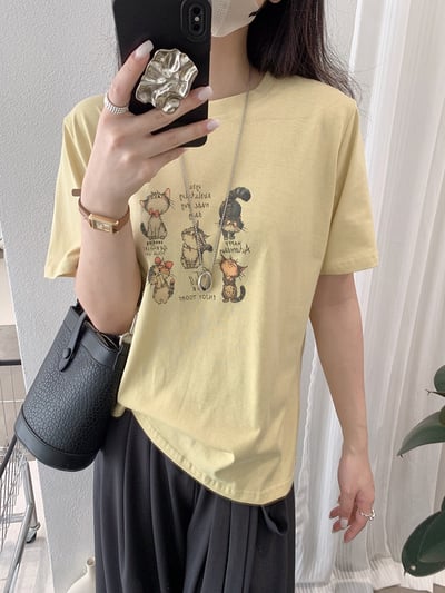韓系五隻貓插畫寬鬆T恤12