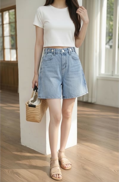 顯腿長比例神褲・輕霧水洗高腰牛仔短褲2