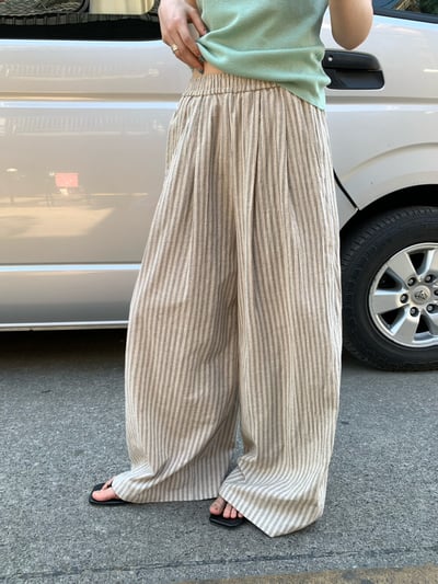 韓系條紋慵懶寬鬆直筒闊腿褲6