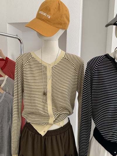 春日細條紋針織開襟外套3