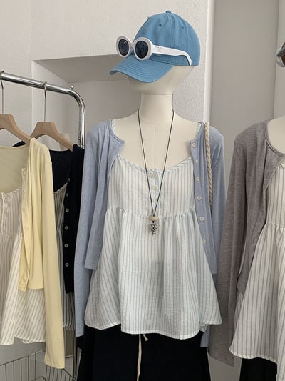 春日防曬針織開衫＋細肩條紋傘擺背心兩件套4