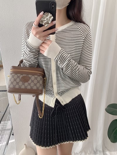 春日細條紋針織開襟外套14