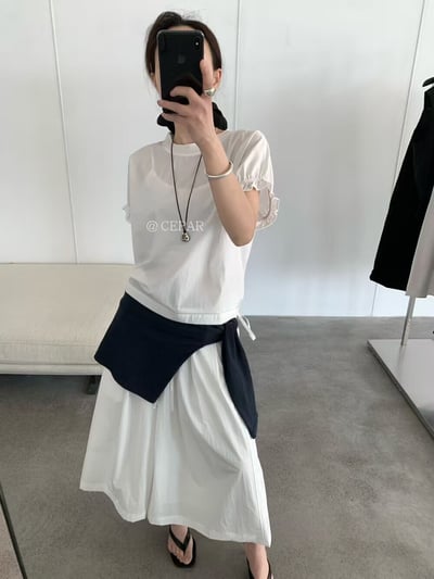 韓系甜美抓皺泡泡袖上衣1