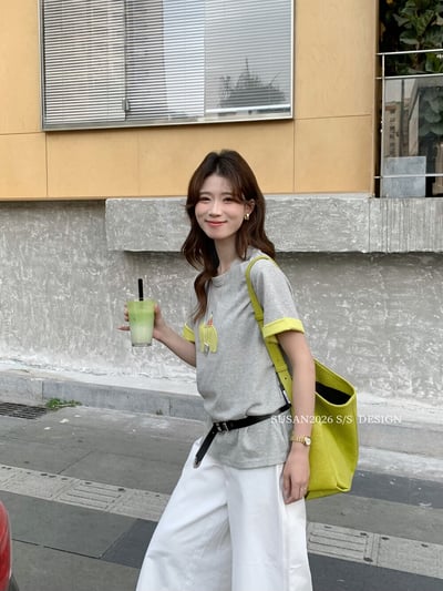 夏日撞色小熊刺繡T｜清新感減齡百搭款5