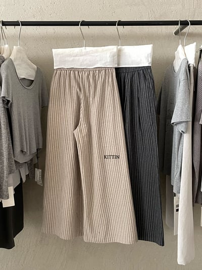 韓系條紋慵懶寬鬆直筒闊腿褲15