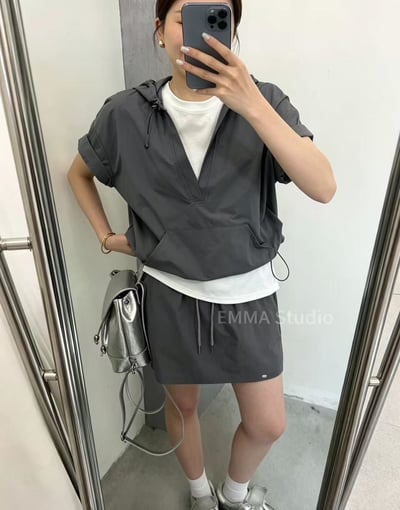 個性小標連帽三件式短褲套裝6