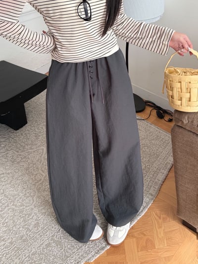 慵懶四釦高腰剪刀寬褲12
