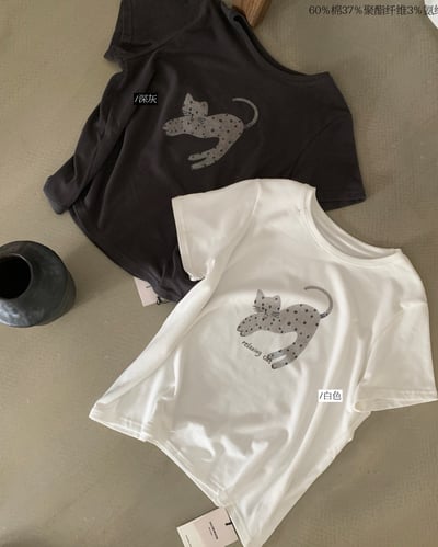 Kahlo｜慵懶貓咪磨毛短袖T🐱 百搭又可愛24