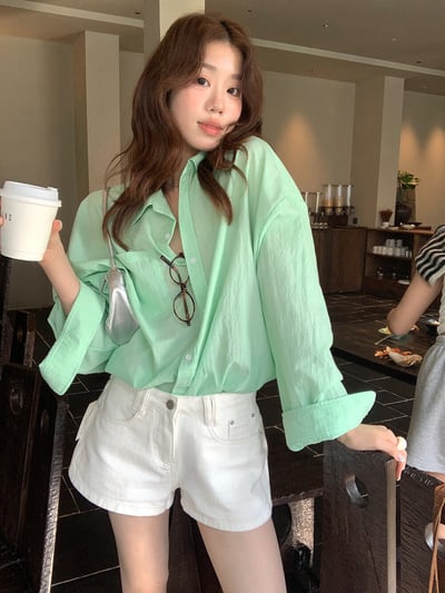 檸檬家#慵懶肌理感透氣襯衫10