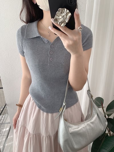 修身POLO領短袖針織上衣14