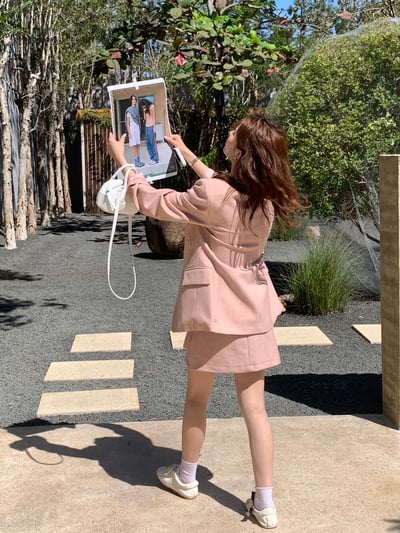 檸檬家#春日氣質裸粉修身西裝外套6