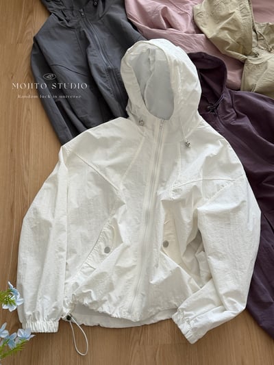 輕薄防曬抽繩連帽外套｜速乾透氣・慵懶寬版必備3