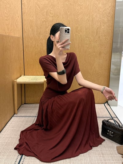 慵懶風亞麻天絲垂墜感百褶長裙14