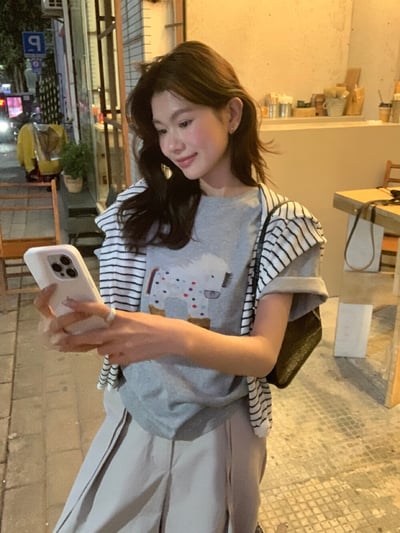 檸檬家#童趣可愛小馬印花寬鬆T恤13