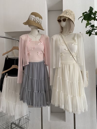 甜美不規則蛋糕網紗飄逸短裙2