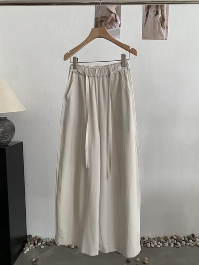 鬆緊腰綁帶垂感彎刀寬褲10