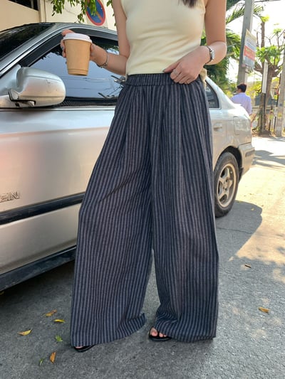 韓系條紋慵懶寬鬆直筒闊腿褲11