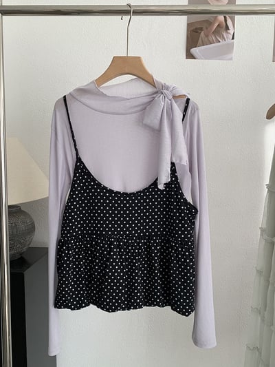 甜感小波點荷葉吊帶上衣兩件套12